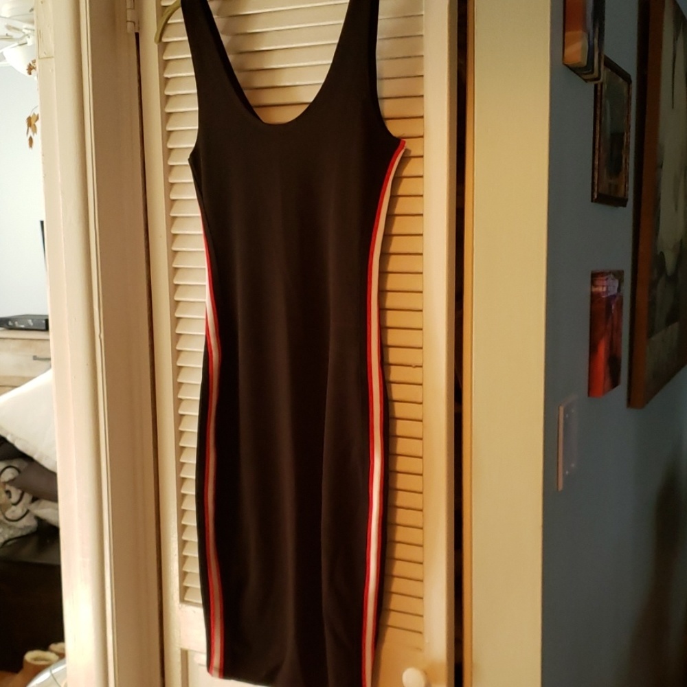 Brand new with tags, black side stripe midi dress